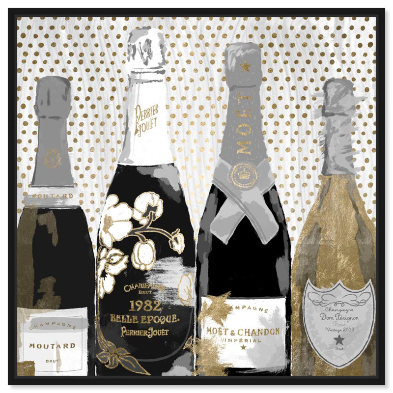 Drinks and Spirits «Pass the Bottle Night» Champagne - impression sur toile tendue, H 24 po x l 24 po, Cadre noir