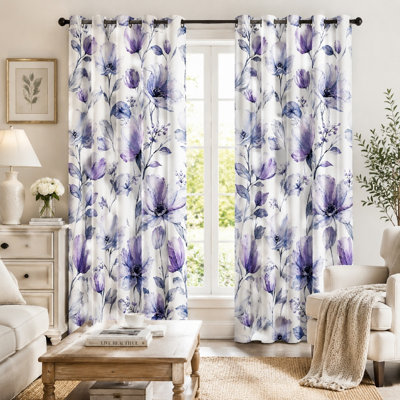 2 pièces de rideaux bloquant l'aquarelle à motif floral, style botanique, paravent moderne à motif floral élégant, œillets à isolation thermique pour le salon