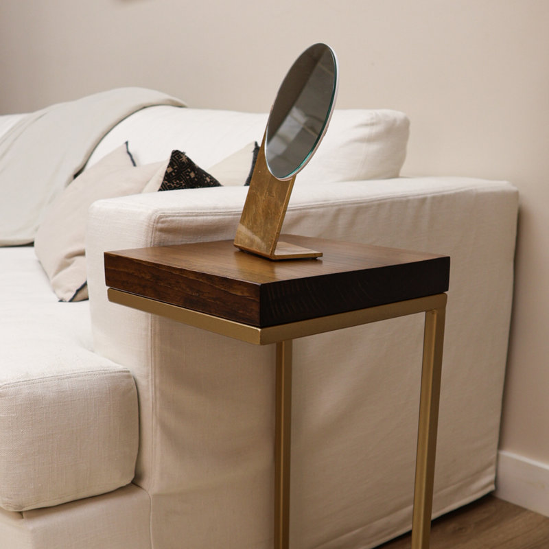 Table d'appoint en forme de C rustique, Brun foncé / gris
