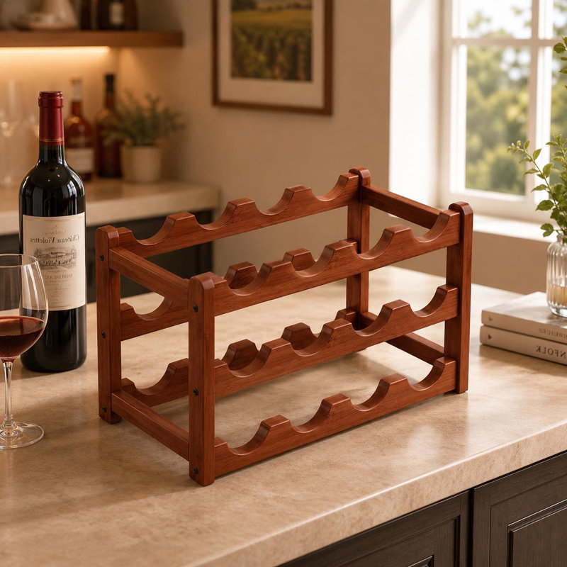 3 Tier 12 Bottle Wine Storage Cabinet Shelf Bamboo Wine Rack For Wine Lovers