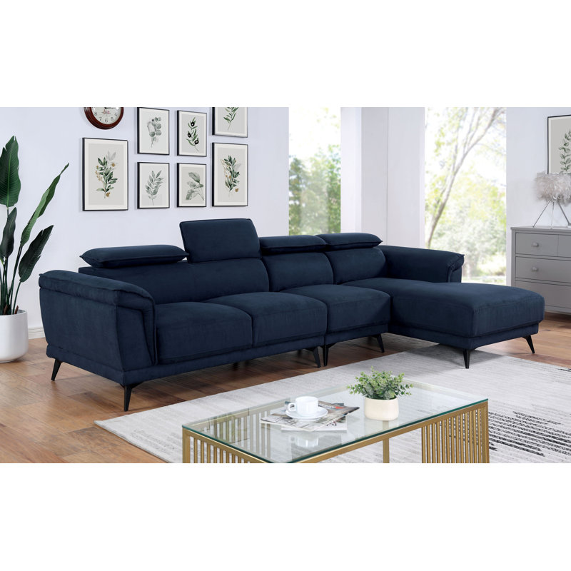 Upholstered L-Shaped Sectional Right Hand Facing, Navy Polyester