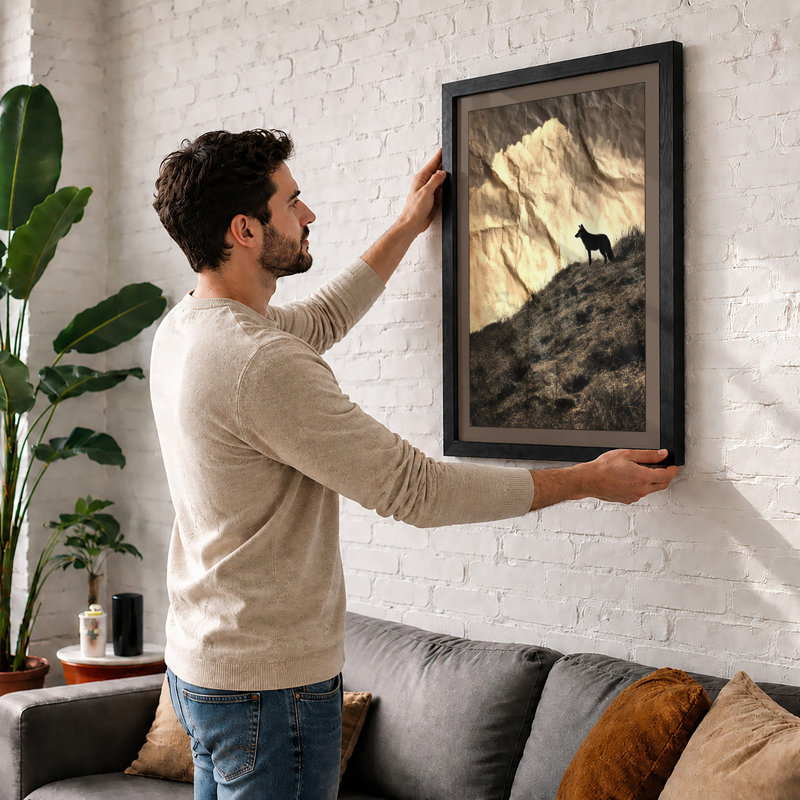 Wolf At Dusk Rustic - Print, A4 - 29.7 x 21.0 cm, Black