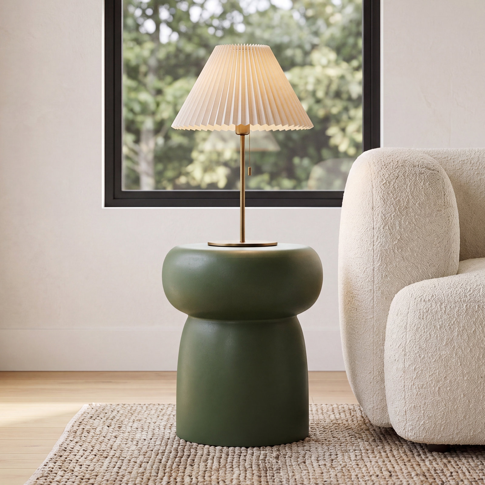 13" Ceramic End Table, Moss Green