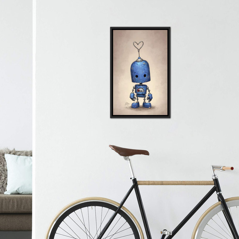 Décoration murale bleue pour enfants, H 26 po x l 18 po x 1,5 po, Toile avec cadre noir patiné