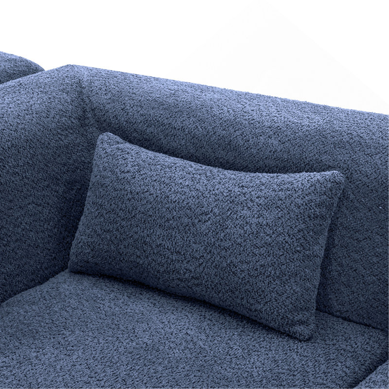 Versatile Upholstered Sofa With Multiple Configurations And Extra Pillows For Living Room, Blue Polyester