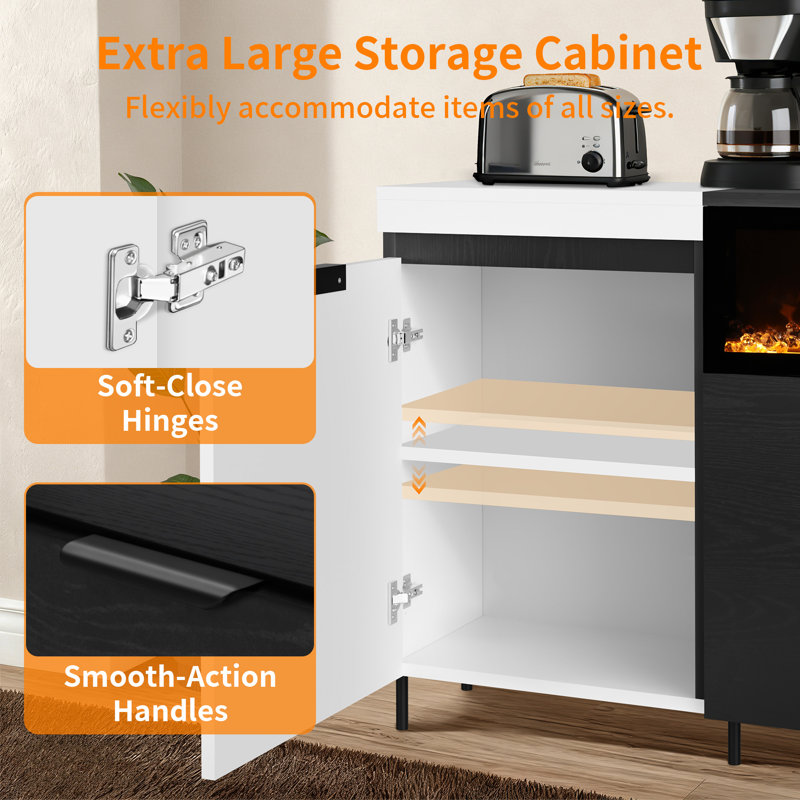 80" Fireplace Tv Stand With 40" Fireplace, Side Storage Cabinets, White;Black
