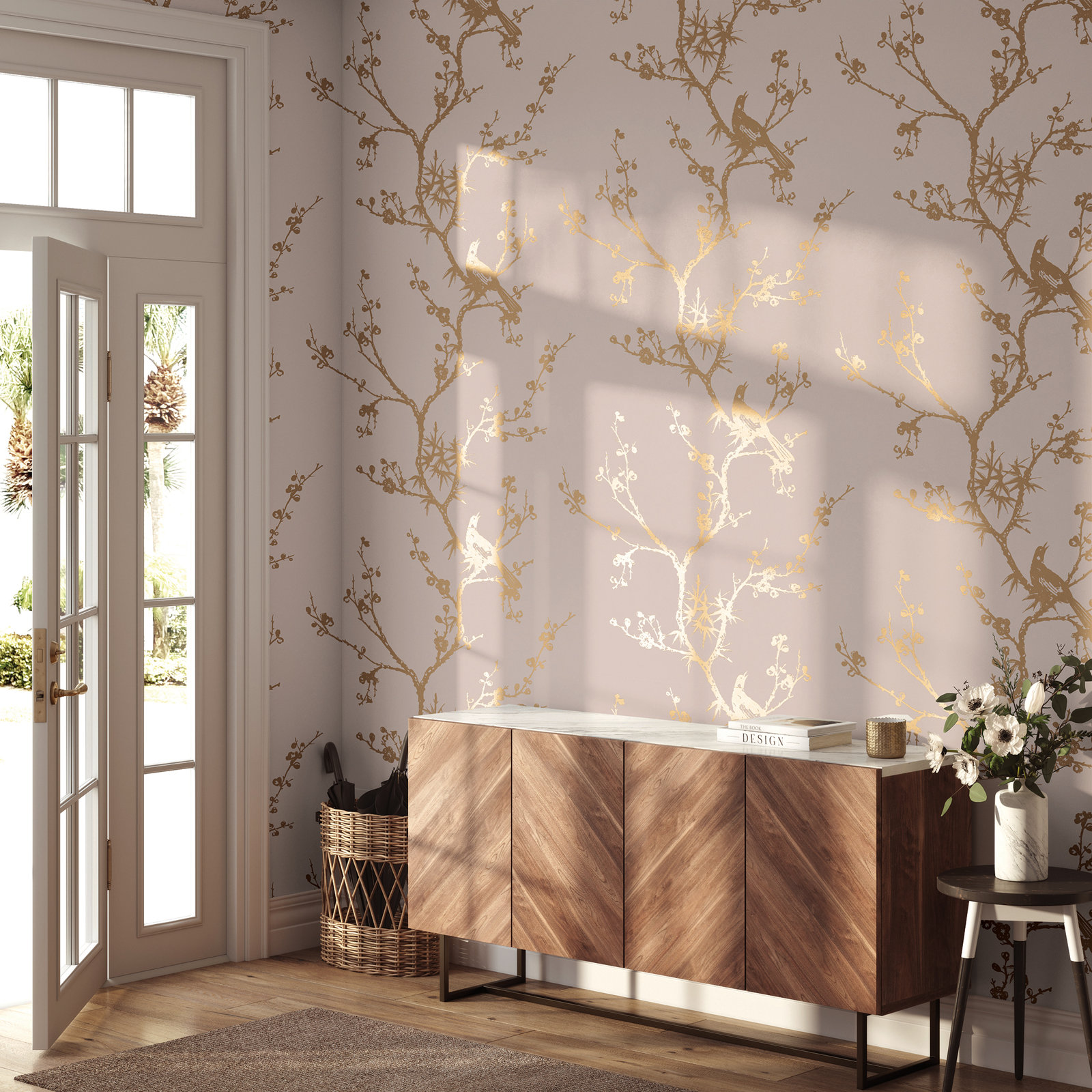 Aihnoa Self-Adhesive Wallpaper Double Roll, Pink/Gold
