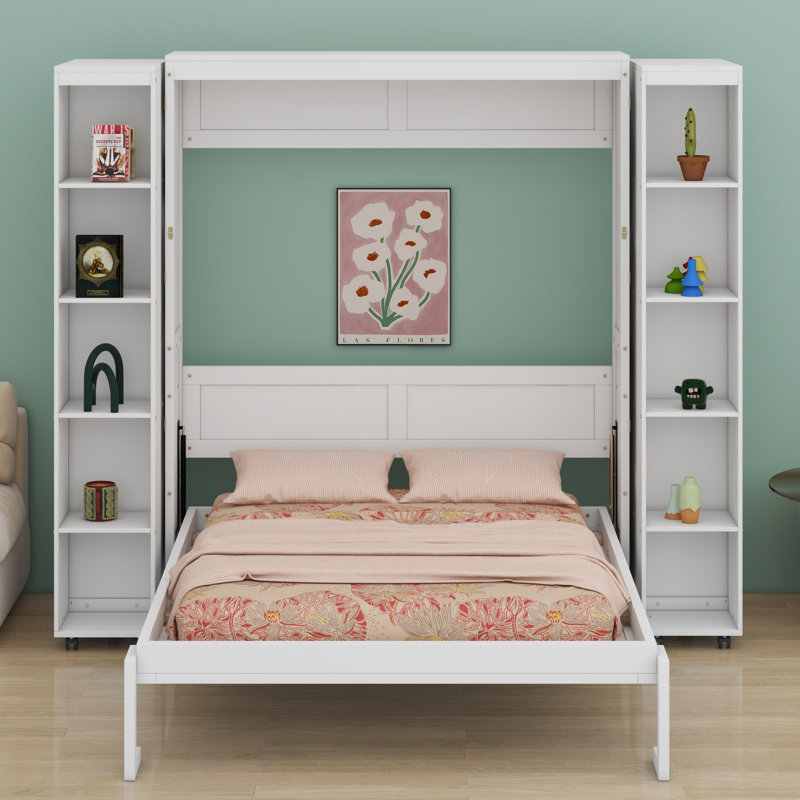 Lit escamotable mural Murphy avec portes de rangement, Blanc