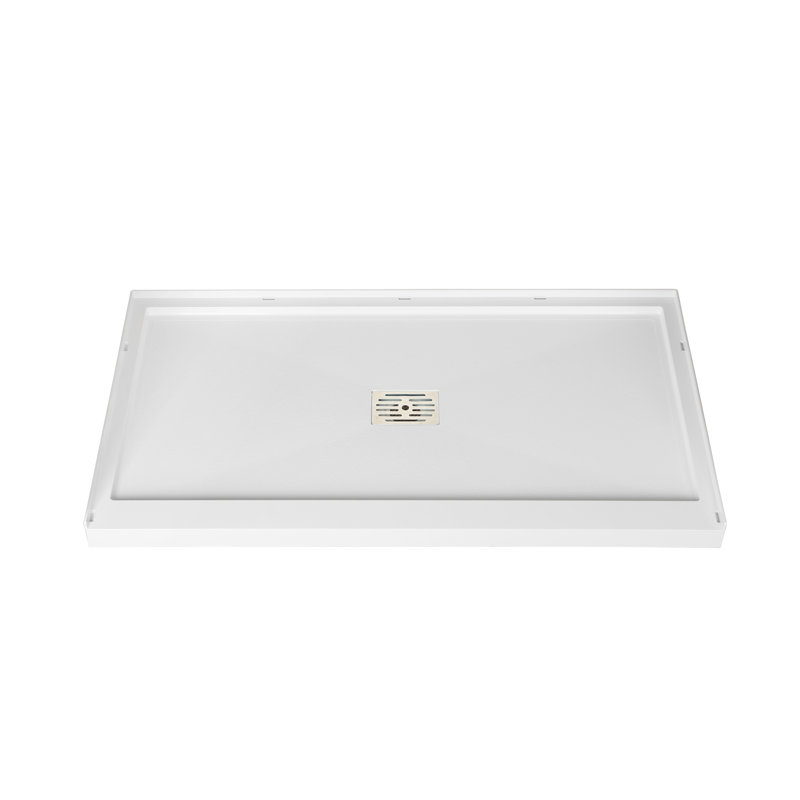 WOODBRIDGE 60"×32" Solid Surface Single Threshold Shower Pan Base in White, Drain Cover Included, Slip-Resistant