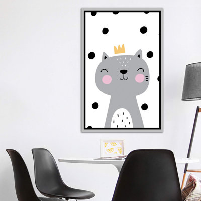 Chat avec couronne gris à pois - impression d'art graphique