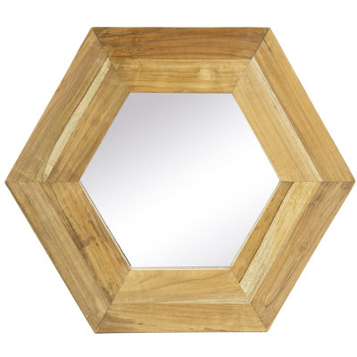 Wood Frame Hexagon Mirror 18.5" X 18.5", Enhancing Ambiance Of Home Wall Decor Containerized Mirror, Look Living Room Bathroom Hallway