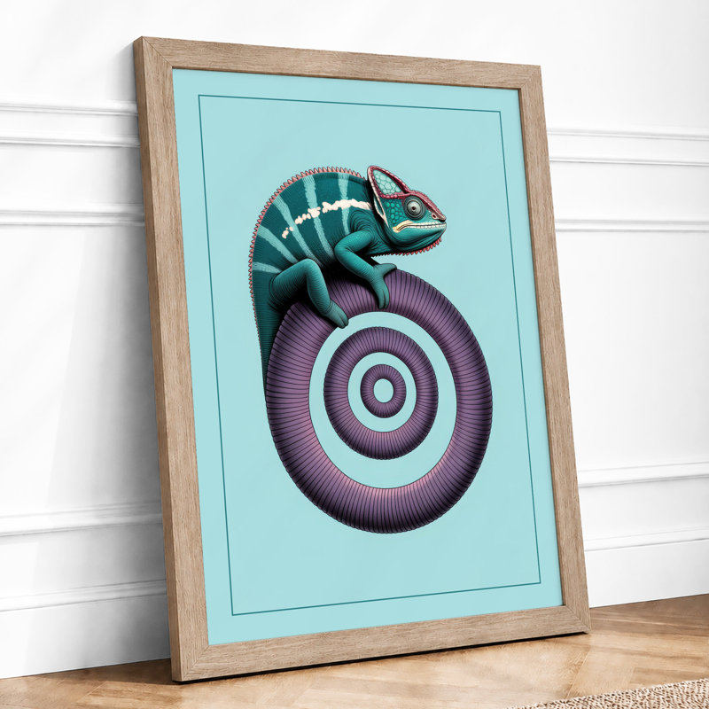 Chameleon on Spiral Surreal - Framed Print, A2 - 59.4 x 42.0 cm, Oak