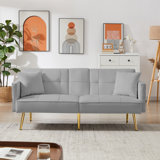 Velvet Futon Sofa Bed With Gold Metal Legs