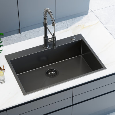 Évier de cuisine encastré 33 po x L 22 po avec lavabo simple en acier inoxydable