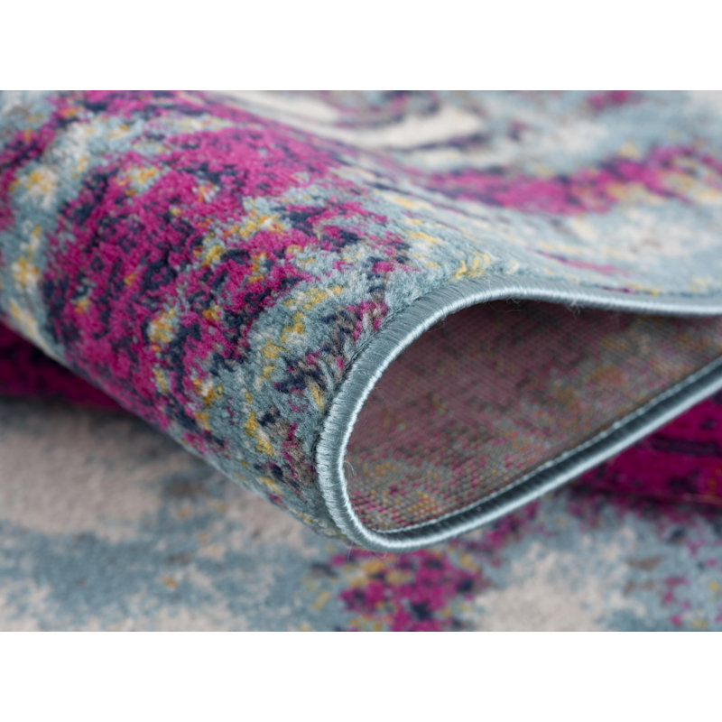 Tapis de couloir abstrait gris ivoire et magenta Comfort, Rectangle 2 pi 3 po x 3 pi 7 po