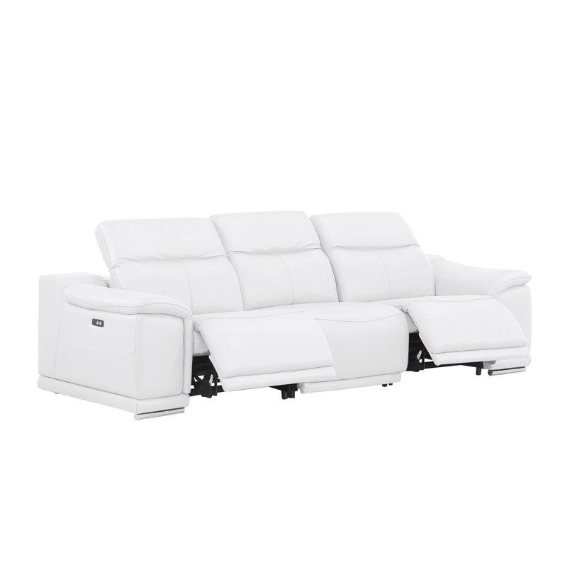 Genuine Leather Sofa With Dual Power Recliners, White