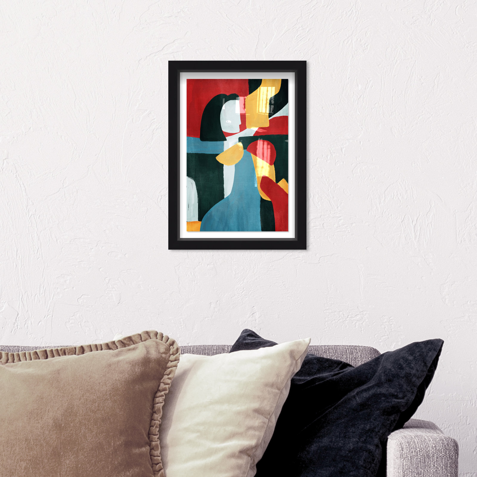 Colorful Abstract Couple, Black, 16" H x 11" W