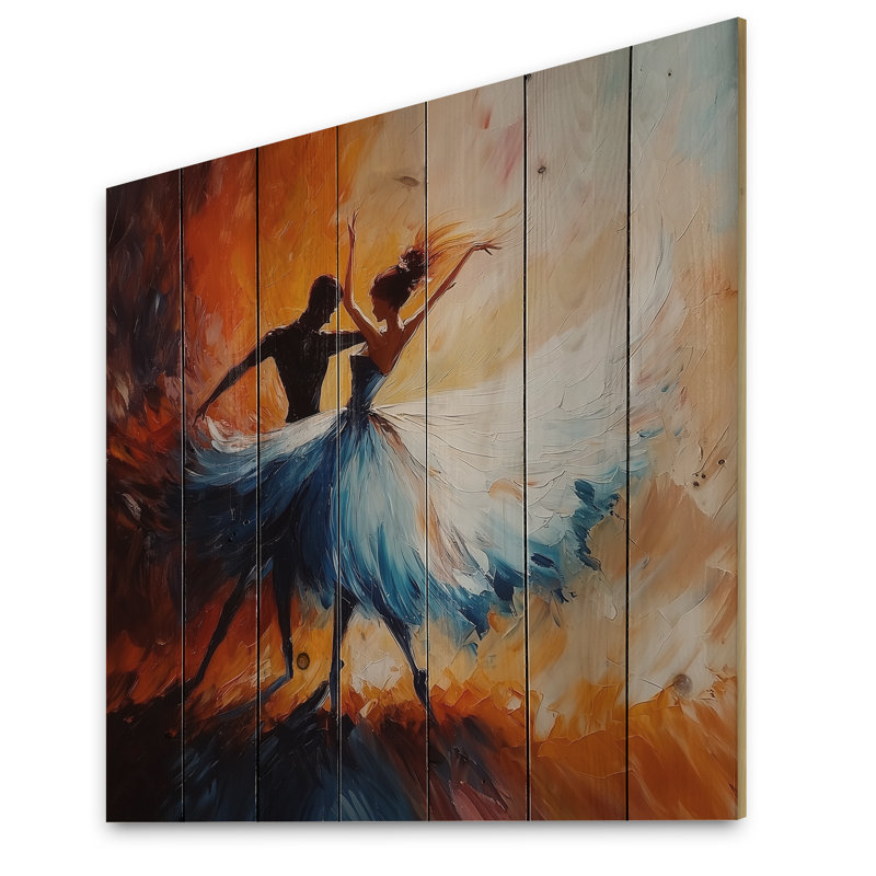 Summer Serenity Ballet Dance II - Glam Wooden Wall Art On Natural Pine Wood, 15" H x 15" W