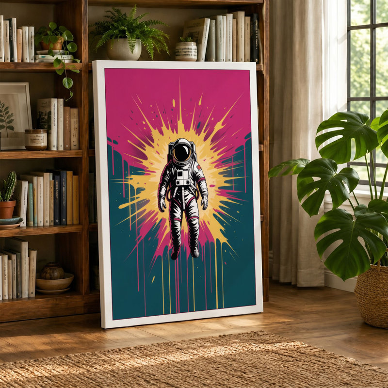 Astronaut in Cosmic Burst Retro - Wrapped Canvas, 36x24 - 91.4 x 61.0 cm, Cream Border
