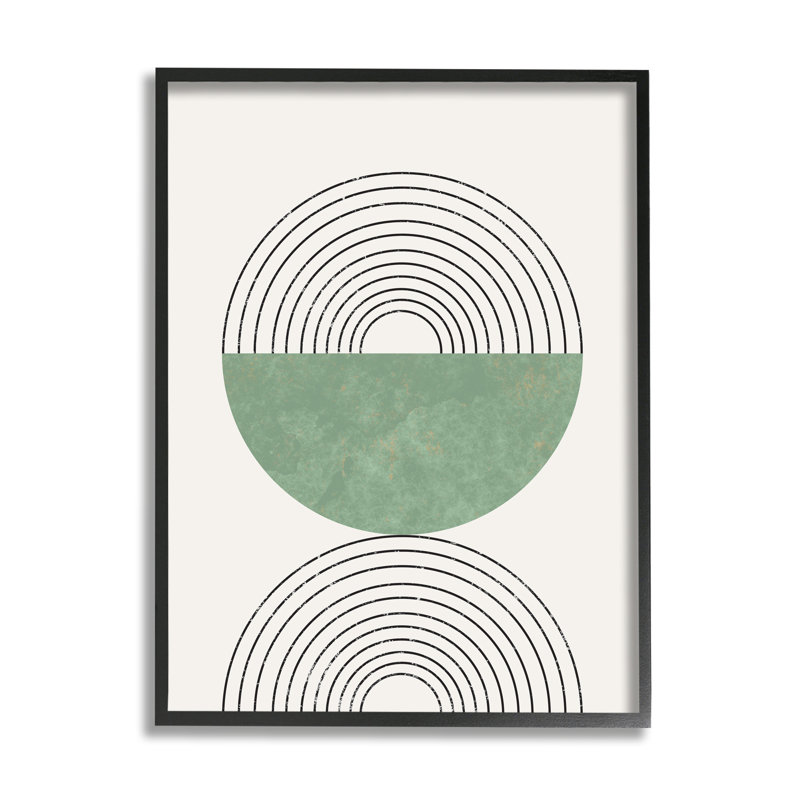 Étude abstraite géométrique circulaire incurvée Art déco, Giclée encadrée noir minuit, H 20 po x l 16 po