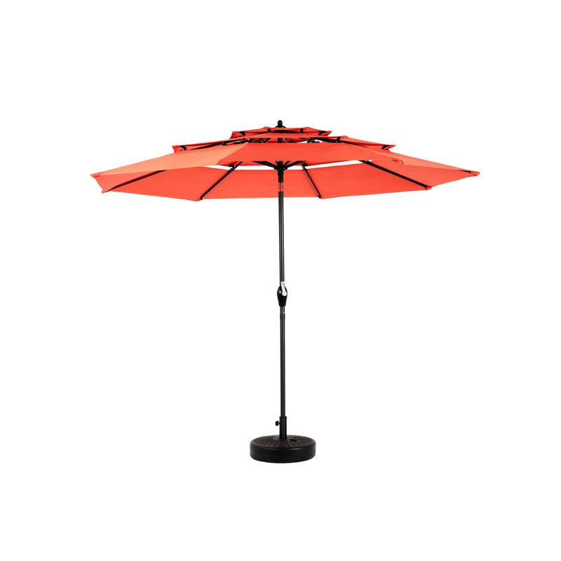 Parasol à 3 niveaux en aluminium 10 pi pour pelouse - Pour la piscine, la cour arrière orange, la terrasse de la piscine