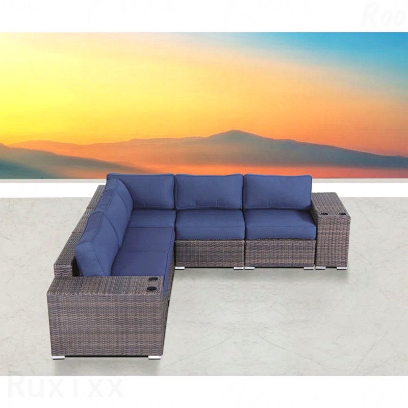 Ensemble de conversation en rotin brun pour 4 personnes avec coussins Ensemble de mobilier d'extérieur élégant et confortable