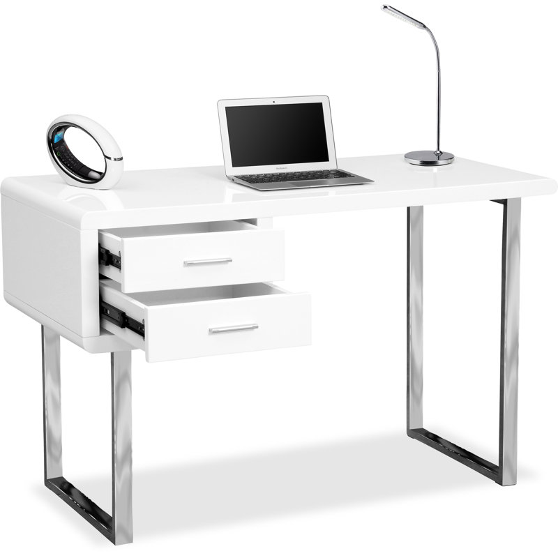 Kreis 120Cm W Rectangle Computer Desk, White, Silver
