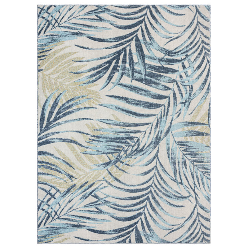 Tommy Bahama Malibu Palm Springs Coastal Indoor/Outdoor Area Rug, Ivory/Aqua Blue, Rectangle 7'10" x 10'2"