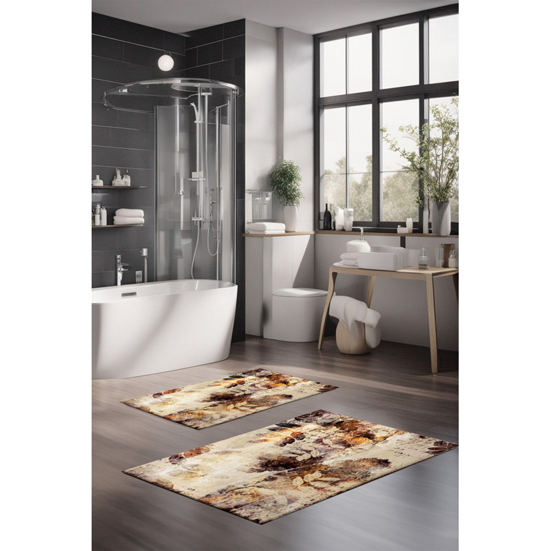 Ensemble de tapis de bain de luxe Eakly (2 pièces), 100% polyester, 16,0 x 23,6 pouces et 23,6 x 39,4 pouces | Conception antibactérienne antidérapante, hauteur de poils de 0,3 po | Lavable à la machine, durable et facile à nettoyer | Idéal pour la décoration de salle de bain