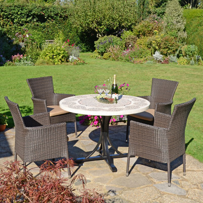 Avignon Mosaic Dining Table with 4 STOCKHOLM Chairs Garden Set