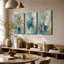 Tableau mural en 3 panneaux, motif abstrait texturé bleu sarcelle et or, imprimé sur toile tendue-2002876246
