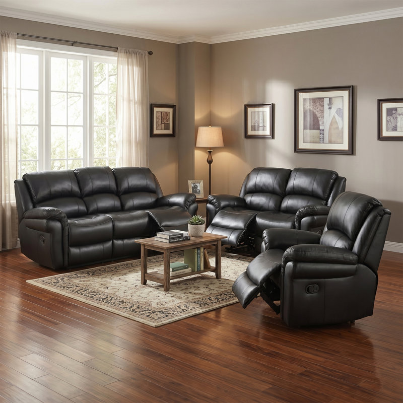 Arles 2 Seater Reclining Loveseat, Black, Manual