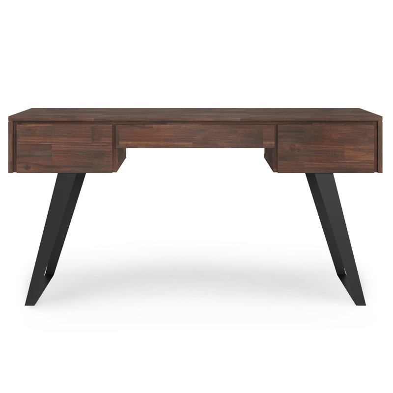 Lowry 60"W Solid Acacia Wood Desk, Industrial Style with Deep Drawers and Keyboard Tray