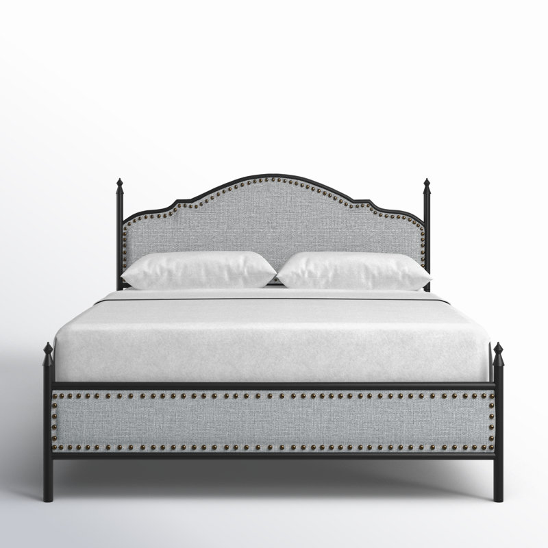 Alaja Upholstered Platform Metal Four Poster Bed, Gray, Queen