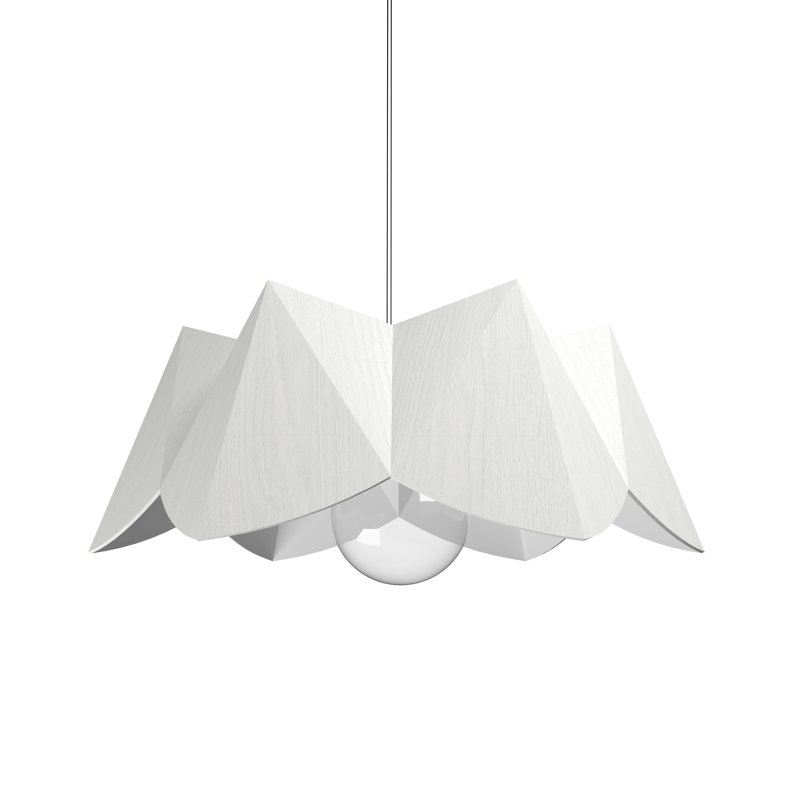 Iridescent White Geometric Wood Veneer Pendant Light