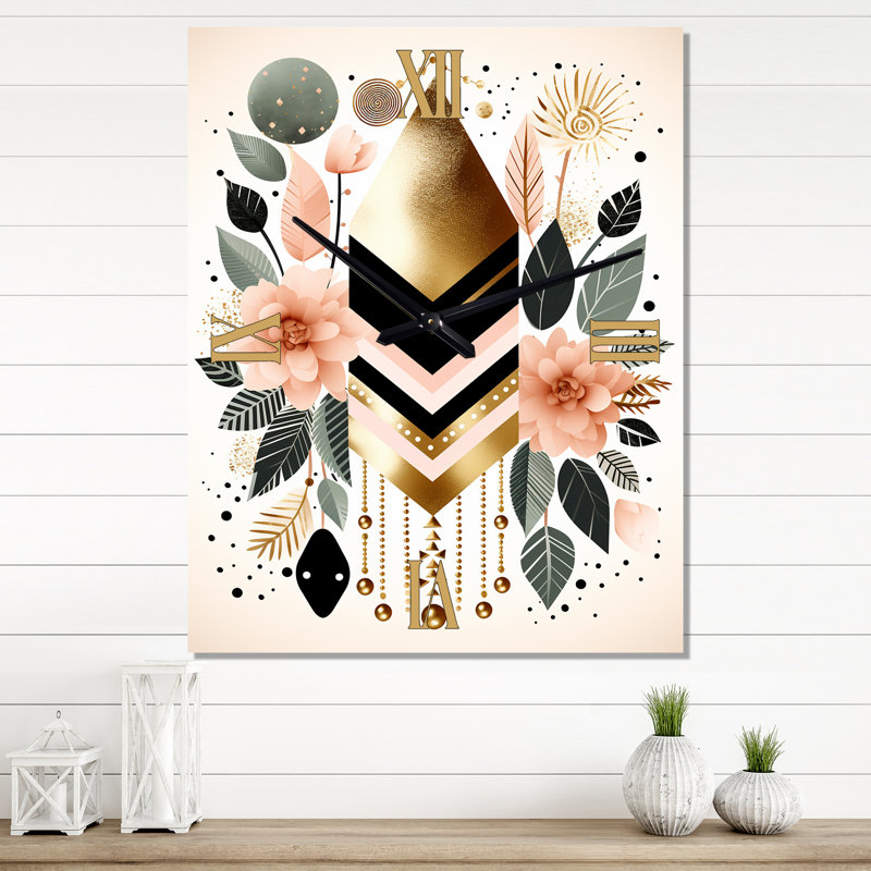 Boho Chic Floral géométrique rétro Illustration III - Très grandes horloges murales géométriques modernes, Petit