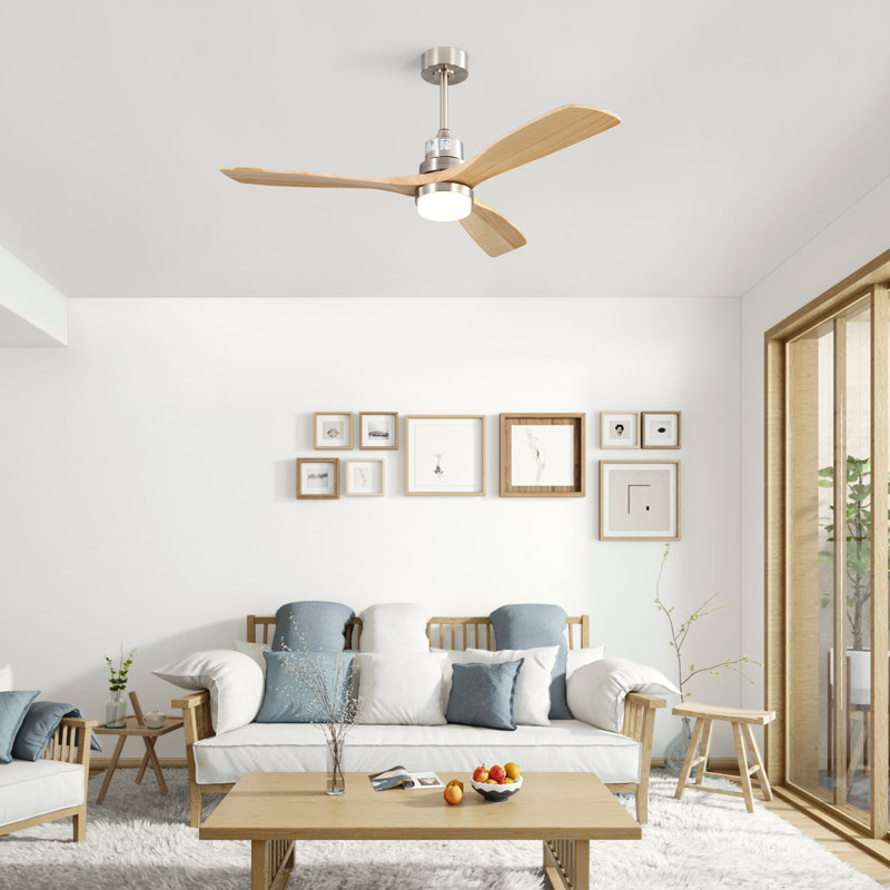 Ventilateur de plafond de 52 po à pales en bois massif avec lumière, télécommande, compatible avec Amazon Alexa et le contrôle des applications