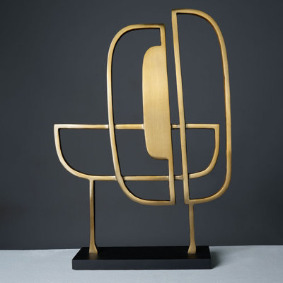  Sculpture de table décorative | Aluminium abstrait avec finition laiton doré | 12 po x 3 po x 17 po