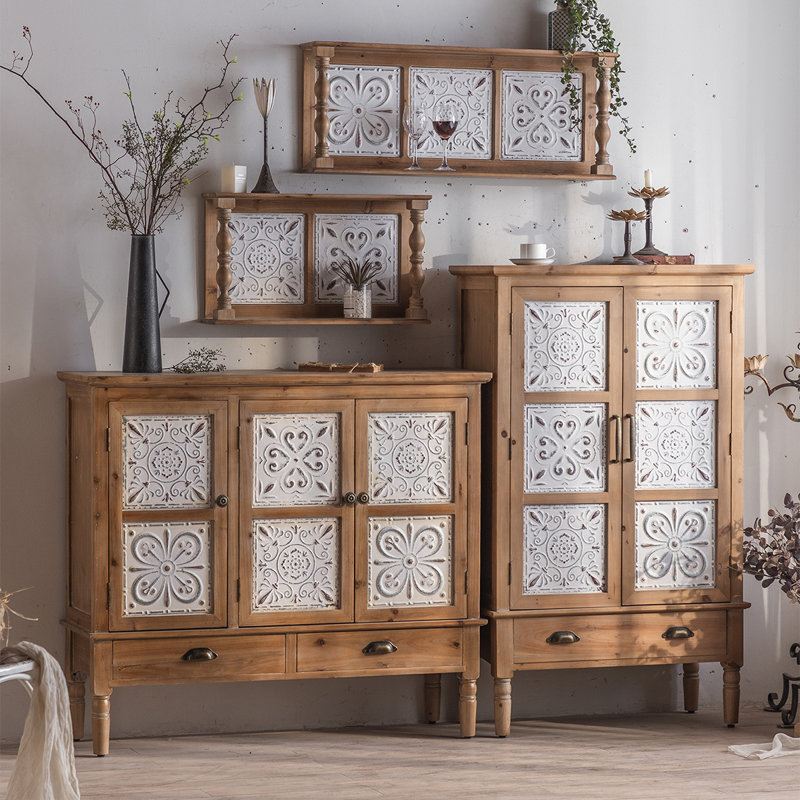 Brown+White Solid Wood+Iron Sideboard
