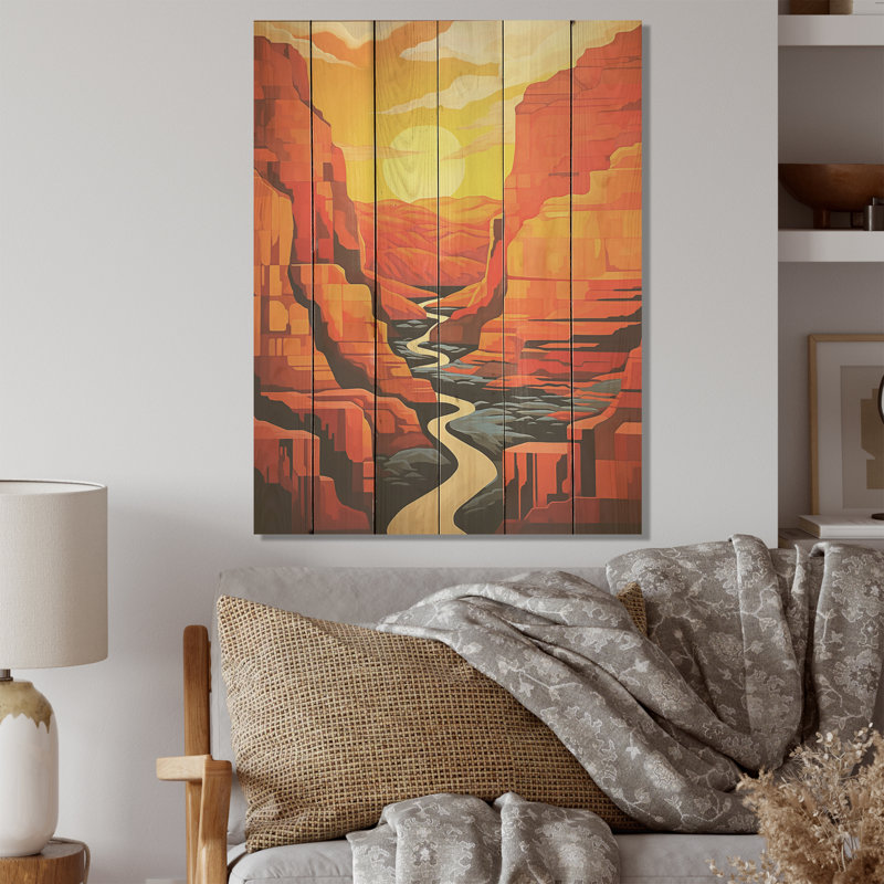 «Canyon Desert Sunset», art audacieux sur bois de pin naturel, H 20 po x l 10 po