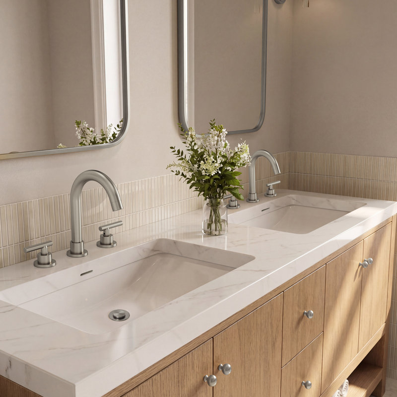 Robinet de salle de bain surdimensionné à 3 trous et 2 poignées avec drain, Nickel brossé