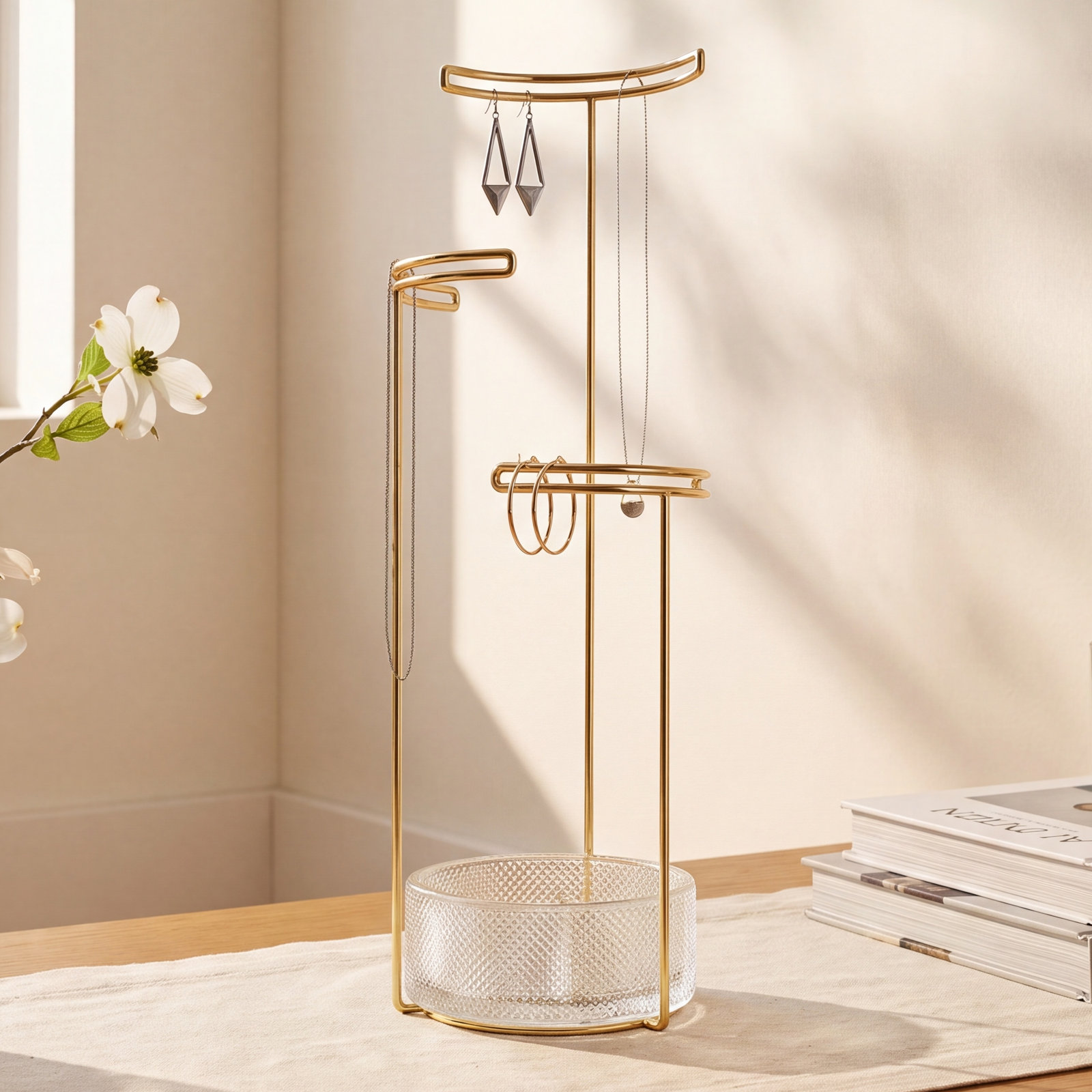 Tesora Jewelry Stand +, Glass/Brass