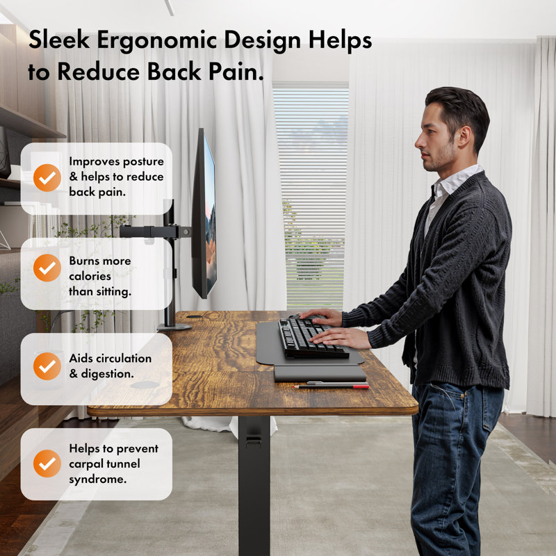 Adjustable Height Steel Standing Desk, 140 W x 60 D, Walnut/Black
