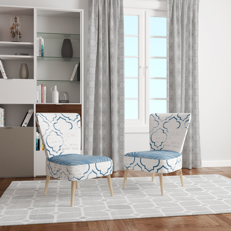 Chaise d'appoint rembourrée Scallop Shell / Patchwork Abstract, Bleu