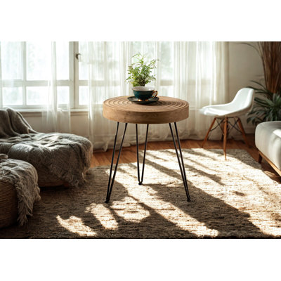 Tree 16in. Round Natural Wood Side Table by Ebern Designs