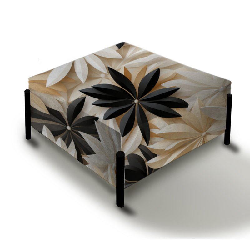 Fleurs blanches et noires minimalistes Serenity - Grand repose-pieds carré Cottage
