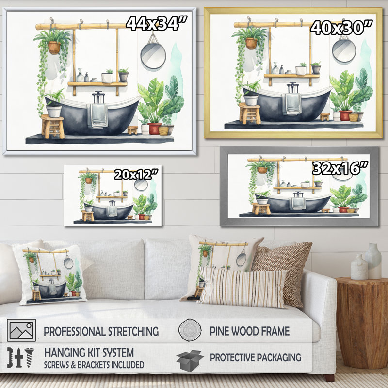 «Natural Bathroom Decor III», reproduction sur toile encadrée, Toile tendue, H 34 po x l 44 po
