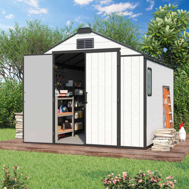 8 Ft. W X10 Ft. D  Resin Outdoor Storage Shed With Floor For Garden Patio Furniture And Tools