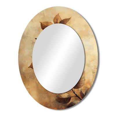 Brown Faded Sepia Leaves III - Brown Tropical Oval Wall Mirror