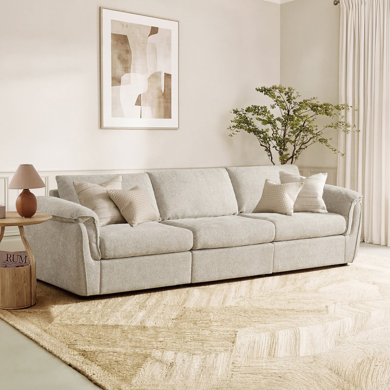 Elysion 122" W Modern Upholstered 3-Piece Sofa with Wide Arms & Deep Supportive Cushions, Taupe